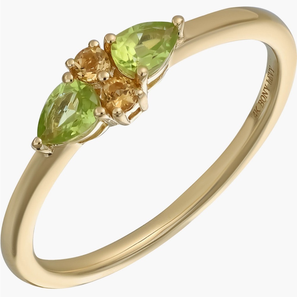 14k Elegant Gold Ring with Peridot and Citrine Accents